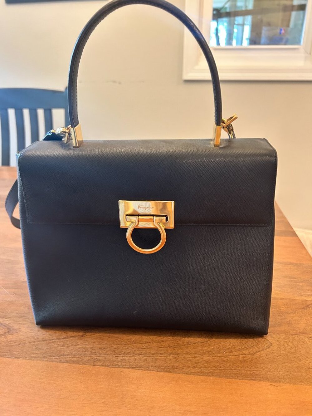 black Salvatore Ferragamo Gancini leather handbag